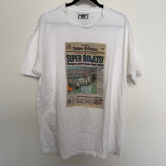 Vintage 90s 1995 NFL Chargers Super Bowl Tshirt Newspaper ‘The Bolt is back’ - Picture 6 of 6